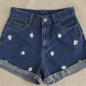 Embroidered Daisy Denim Shorts